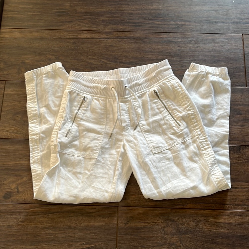 Athleta white linen joggers